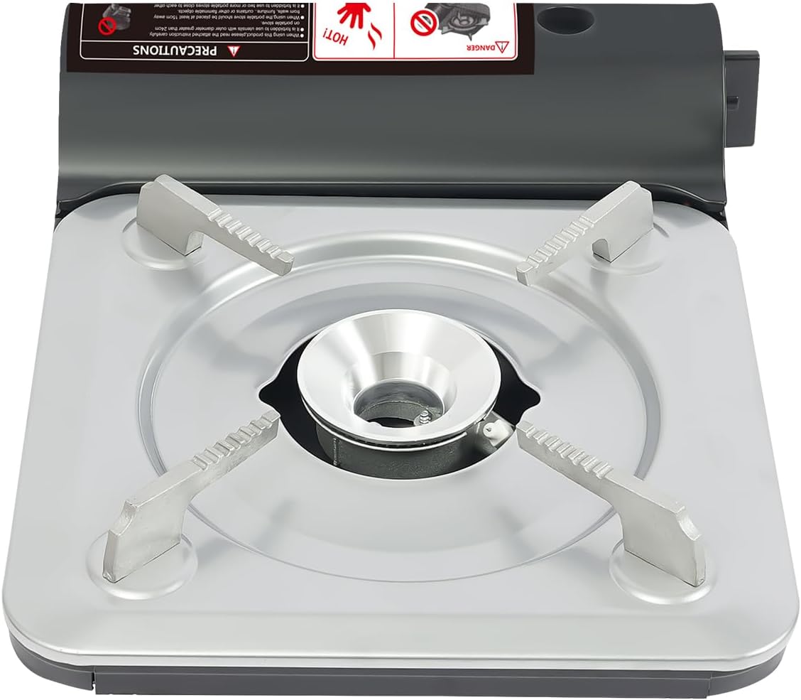 3500W Butane Camping Stove, Camping Stove with Portable Case, Portable Camping Stove, 1-Burner Butane Stove, BBQ Grill Butane Camping Stove for Camping Trips(Not Included Butane) (Silver+ Black)