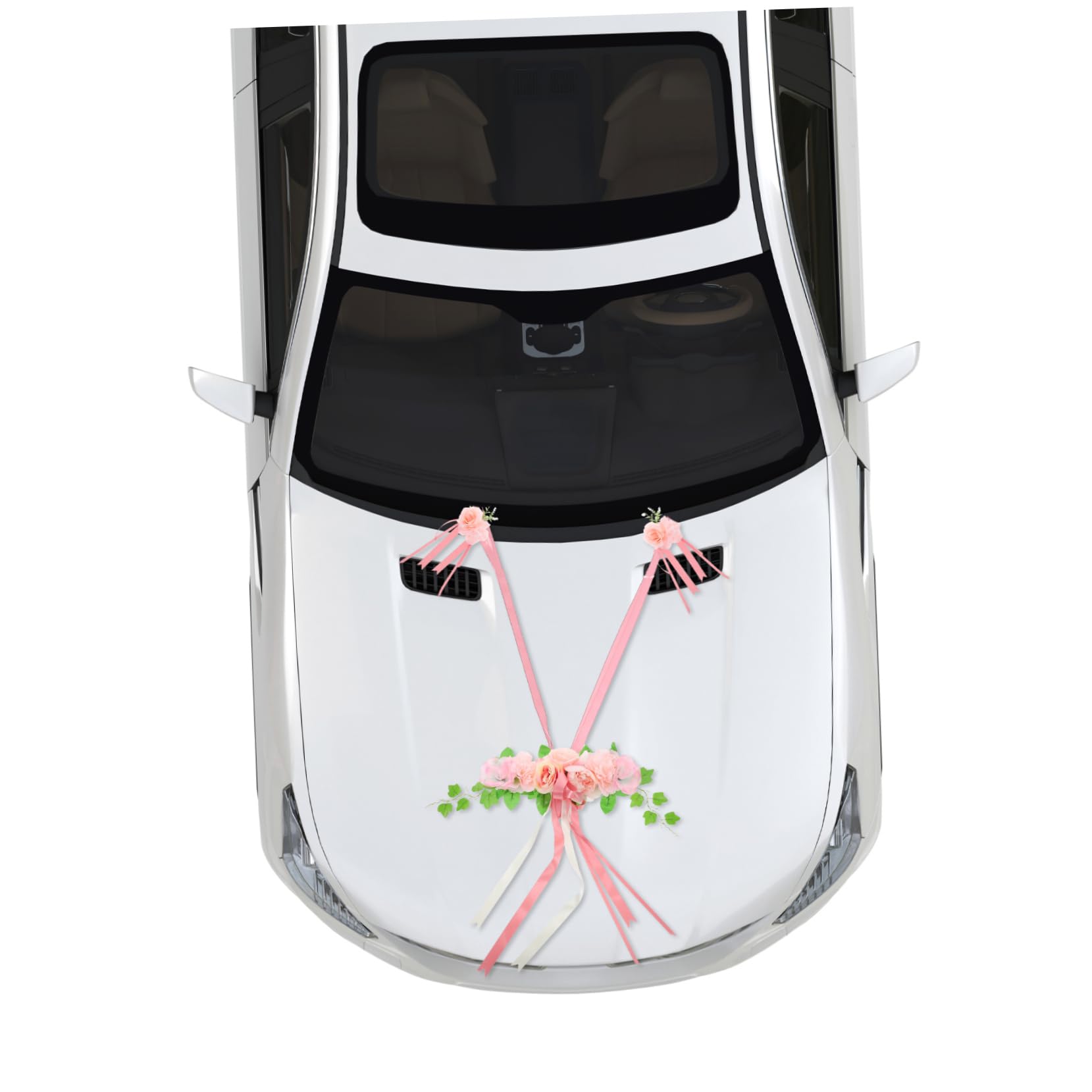 CHILDWEET Autoschmuck für Hochzeitsautos Künstliche Rosen mit Schleife Rosa Seidenblumen Einfache Anbringung für Hochzeit und Brautparty