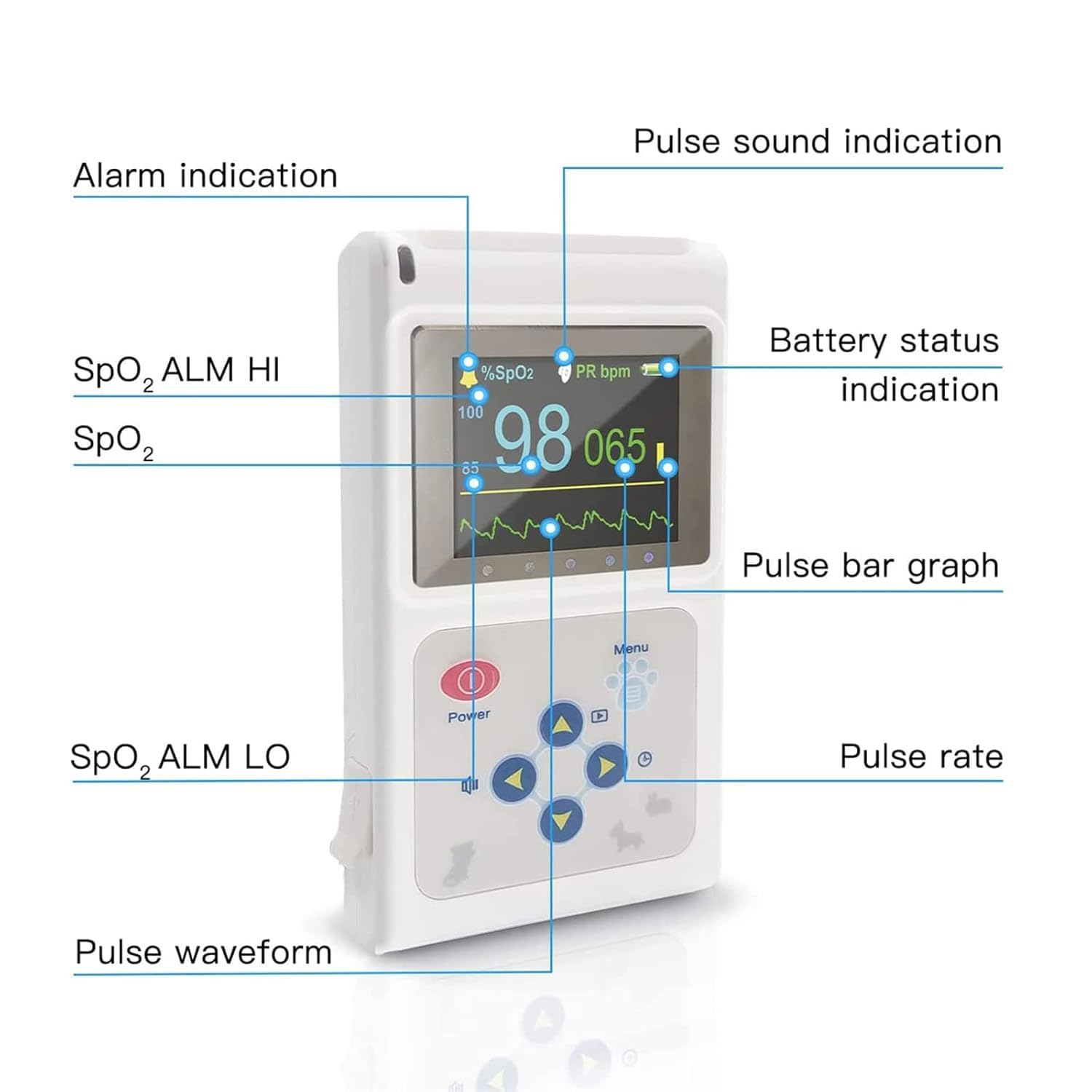 JOSBY 1,8-Zoll-Veterinär-Pulsoximeter, tragbares Veterinär-Pulsoximeter Tierarzt SPO2-Pulsfrequenzmonitor Ohr/Zunge, 30 BPM ~ 250 BPM PR-Messbereich, für Familie, Tierklinik, Tiere, Katzen, Hunde