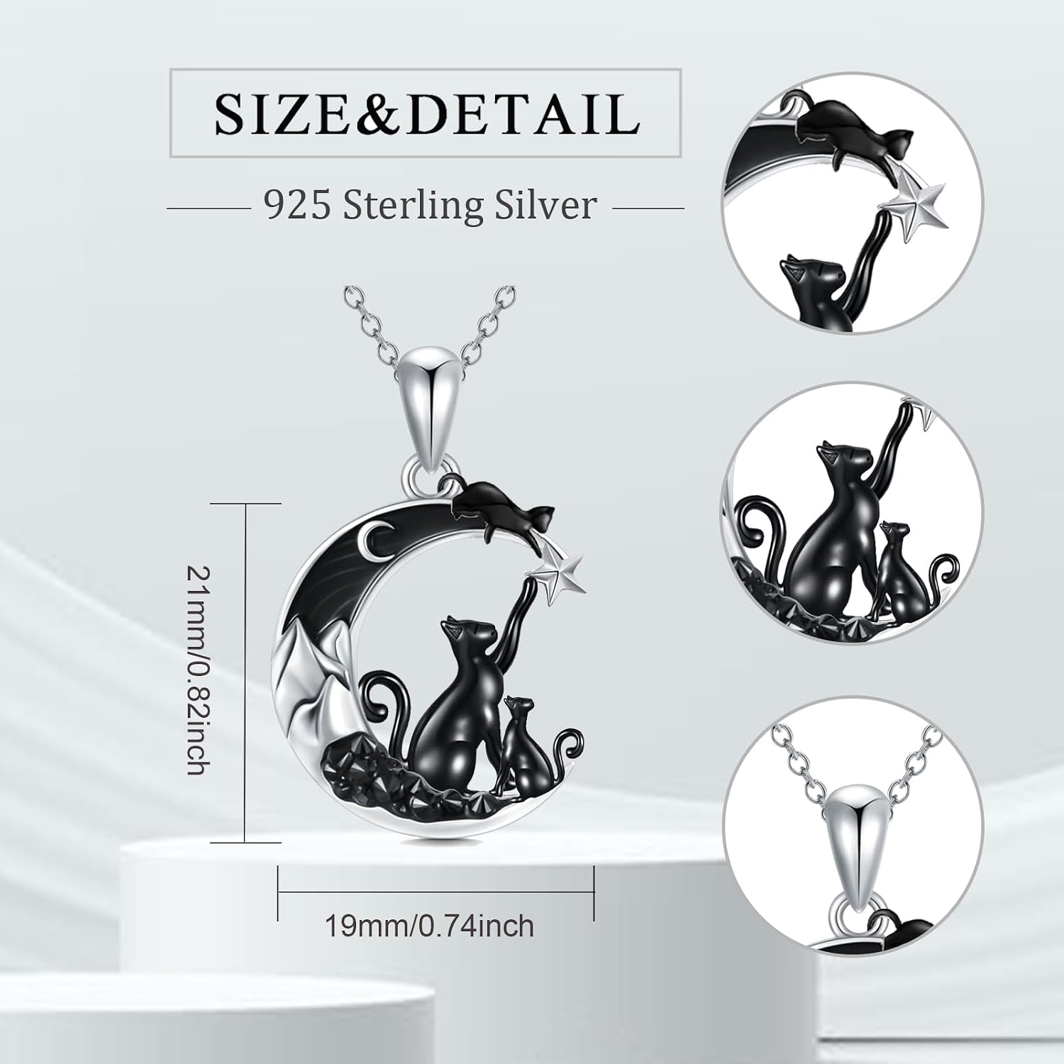 Gothic Jewelry Bat/Cat/Wolf/Dragon/Owl/Fox/Spider/Sun Pendant Sterling Silver Crescent Moon Necklace for Women Black Jewelry Gifts