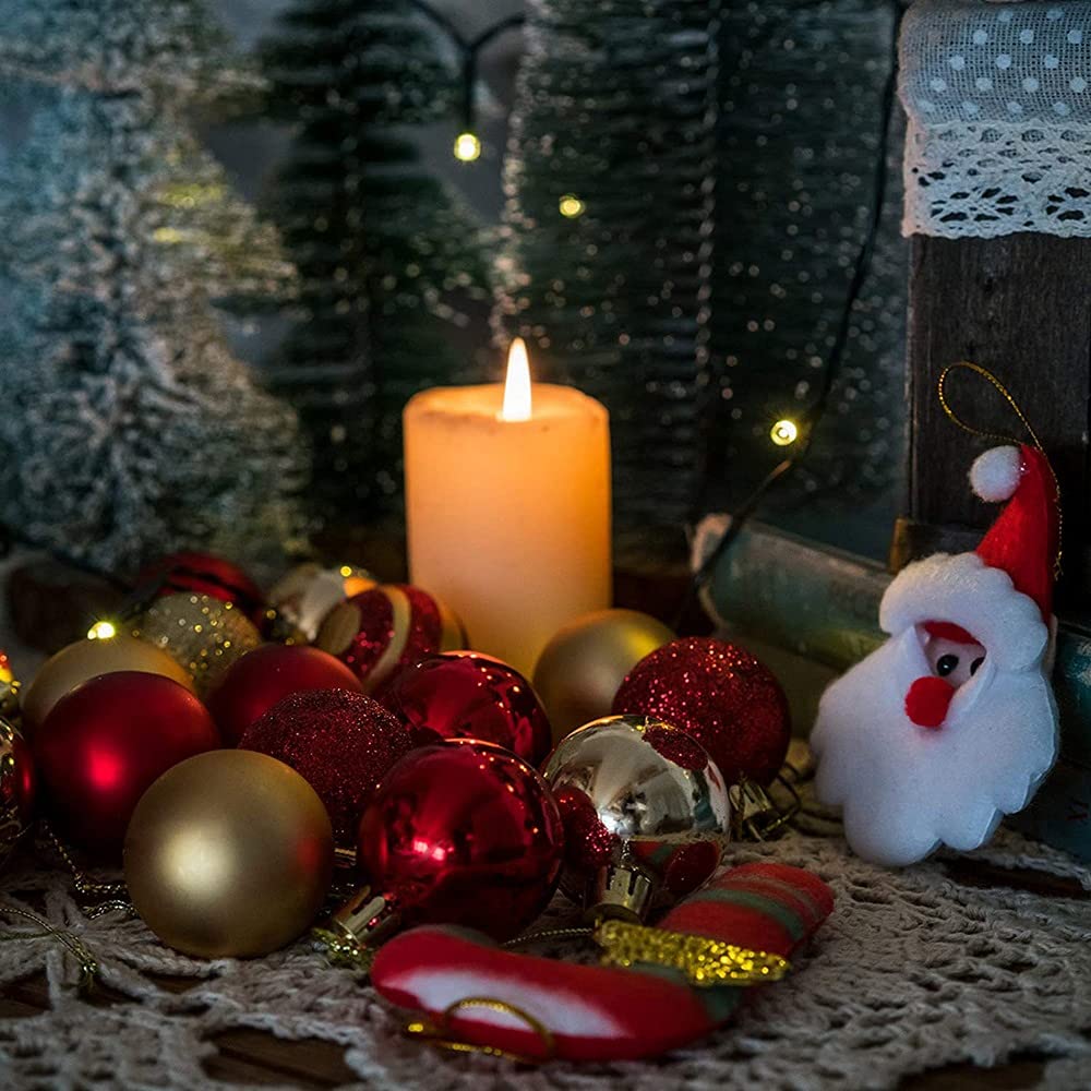 Bolas de Navidad, 50 Piezas Adornos Arbol Navidad con Bolas de Navidad Rojas y Dorados, Bolas Arbol de Navidad Natal Decoração con Cordón para Decoración Navidad, Boda