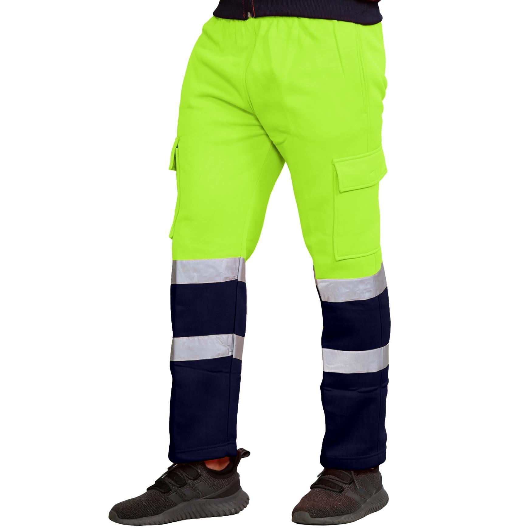 Pantaloni da lavoro in pile da uomo, ad alta visibilità, con visiera, pantaloni da jogging Giallo fluo/blu navy. M