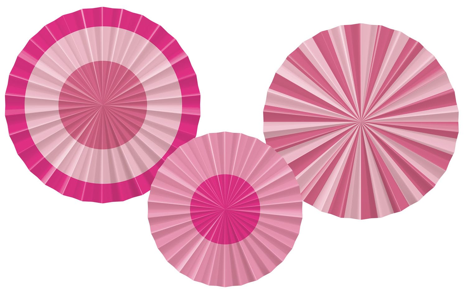 Folat 24314 Pink Paper Fan Set-Perfect 3 Pieces-Wedding Party Festival, Carnival, Birthday Decorations, Baby Shower for Girls