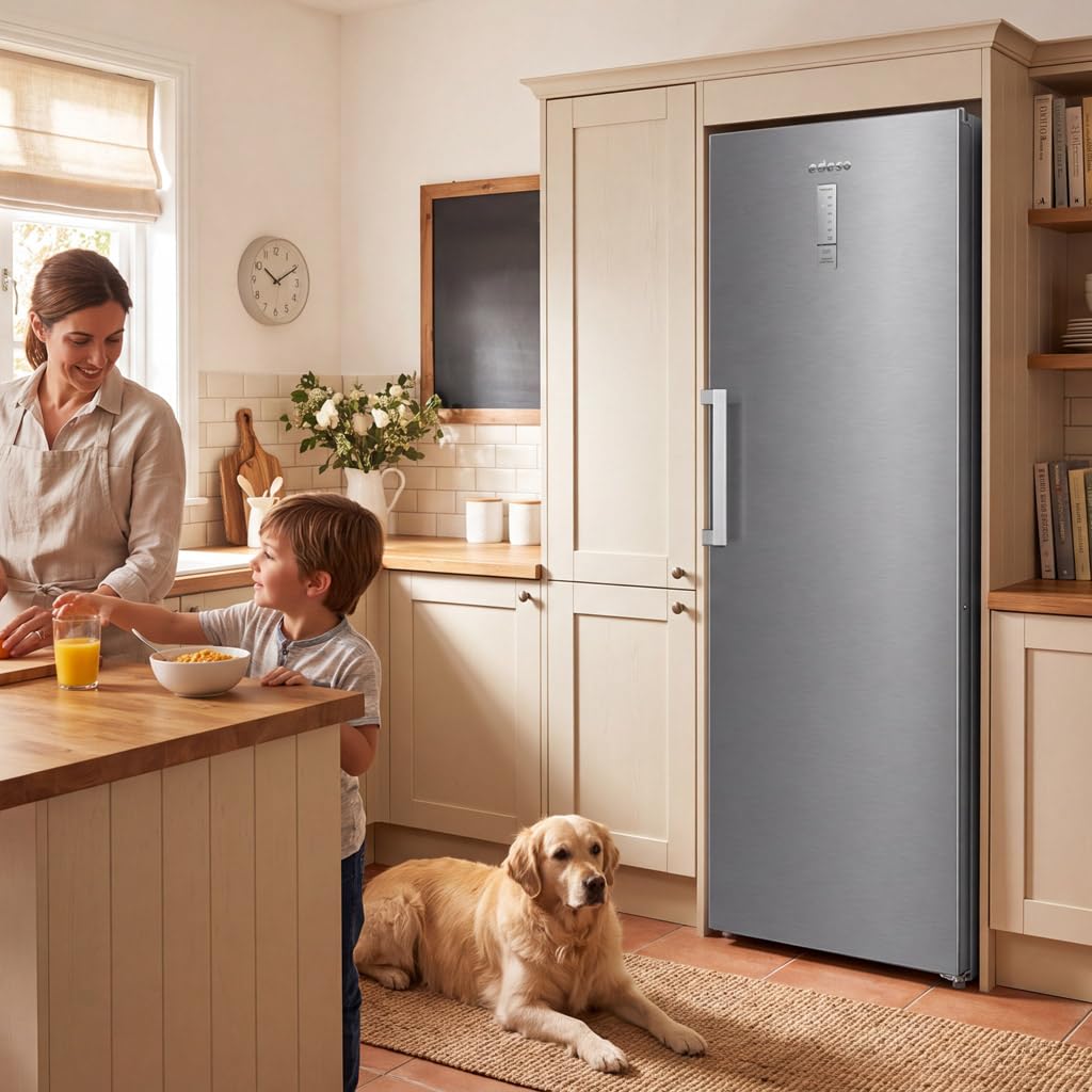 EDESA EFS-1823 NF EX Frigorífico de 1 Puerta No Frost de 185 cm, 362 L, Control Electrónico, Display LED, Botellero, Cajones Fresh, Clase E, Acero Inoxidable