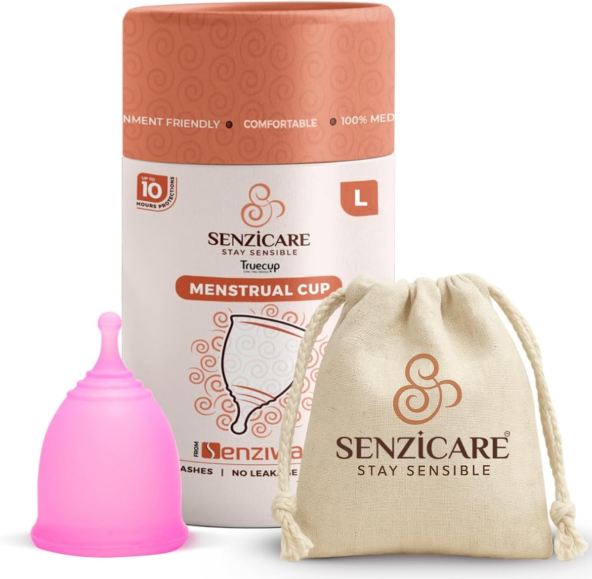 Senzicare Large Reusable Menstrual Cup for Women, Soft MedicalโGrade Silicone, 10โHour LeakโFree Period Protection