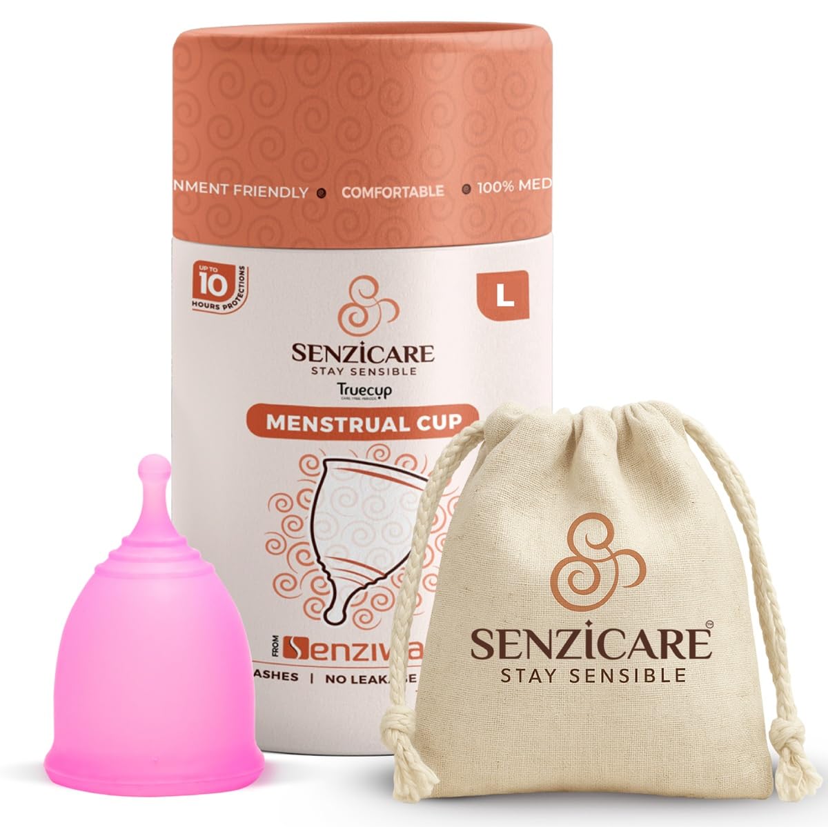 Senzicare Large Reusable Menstrual Cup for Women, Soft Medical‑Grade Silicone, 10‑Hour Leak‑Free Period Protection