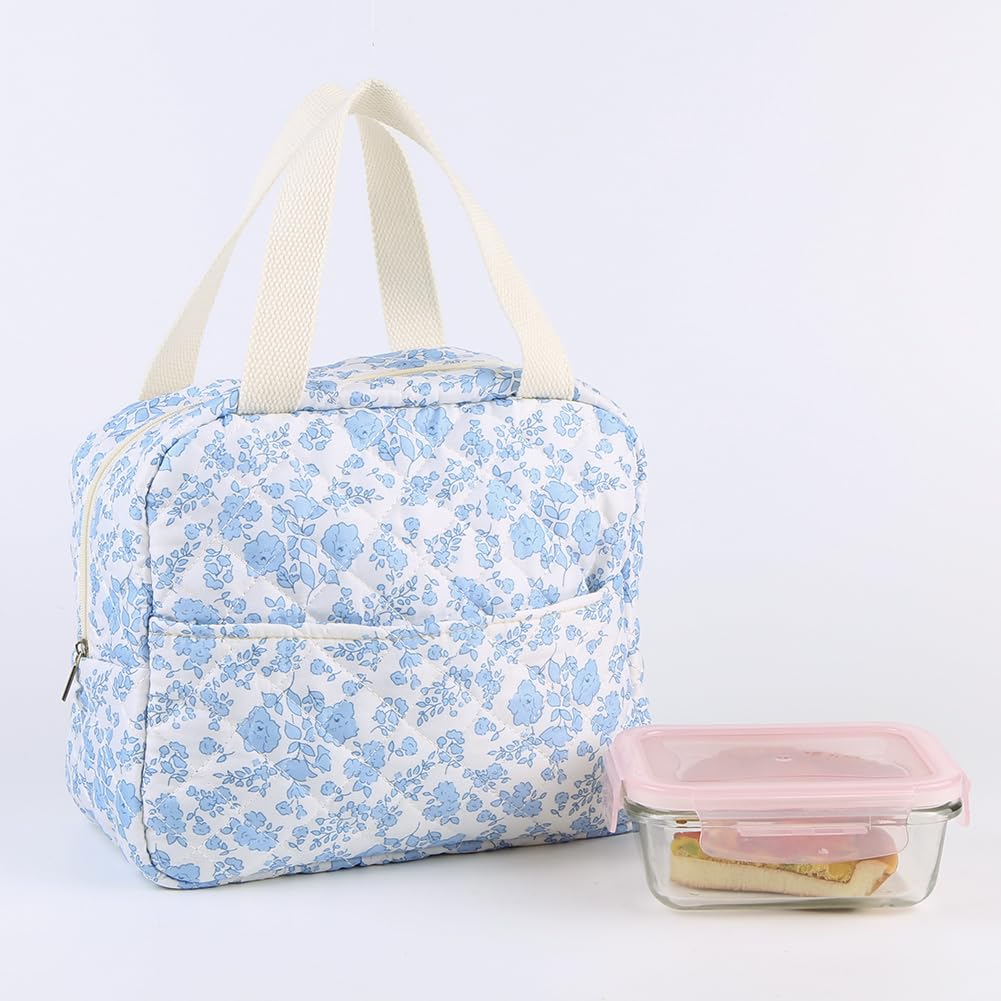 GSenhui Insulated Lunch Bag for Women Quilted Floral Lunch Box Girls Cute Lunch Cooler Bag Preppy Lunch Box Pack Lunch Bag for School Work