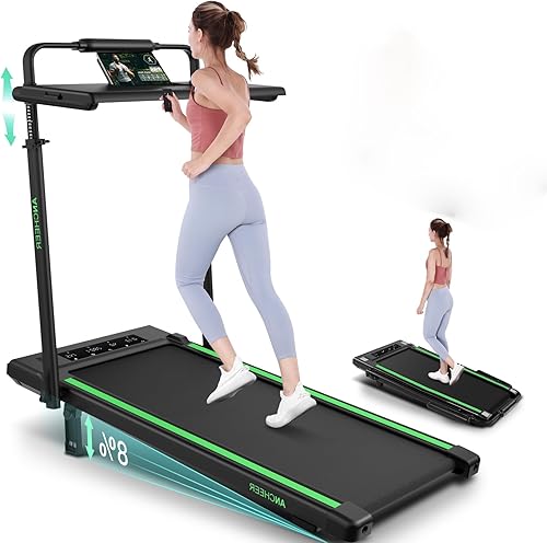 Miniatura 18 de ANCHEER Cinta de correr con inclinación del 12%/15%, almohadilla plegable con barra de asa, capacidad de 320-450 libras debajo del escritorio, Rojo