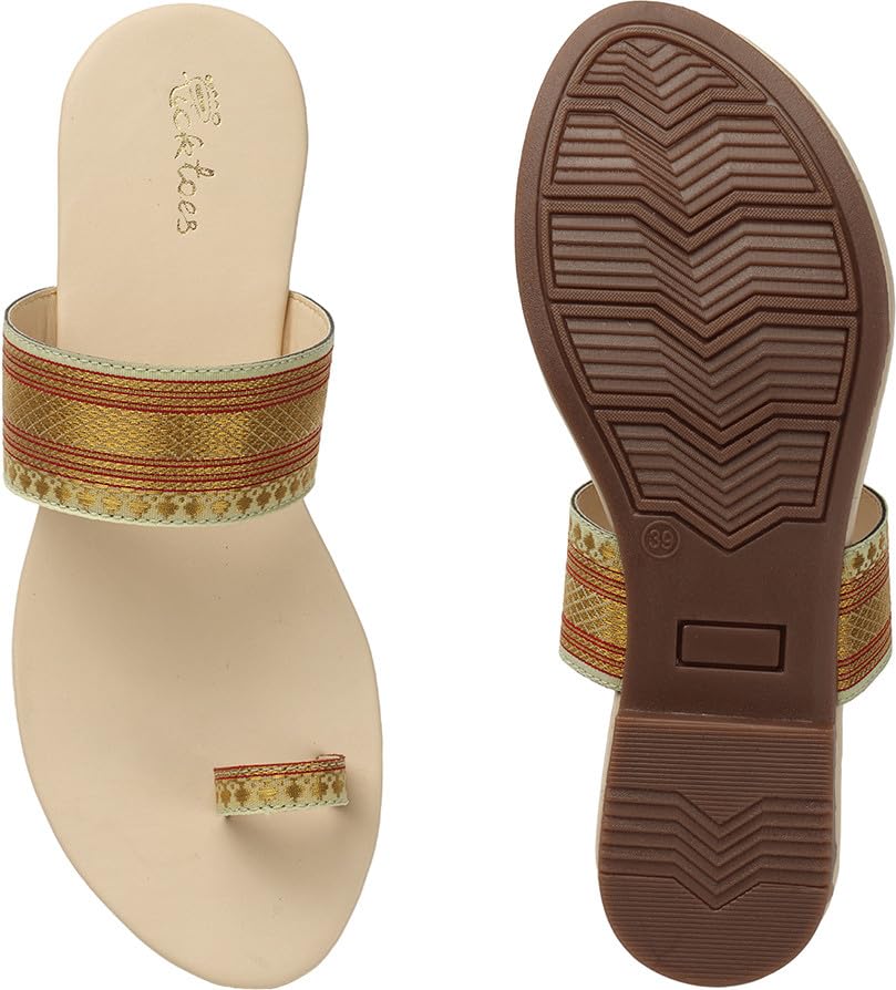 Image of Picktoes Pt-1193 Women's Cream Synthetic Leather Casual Flat Sandal