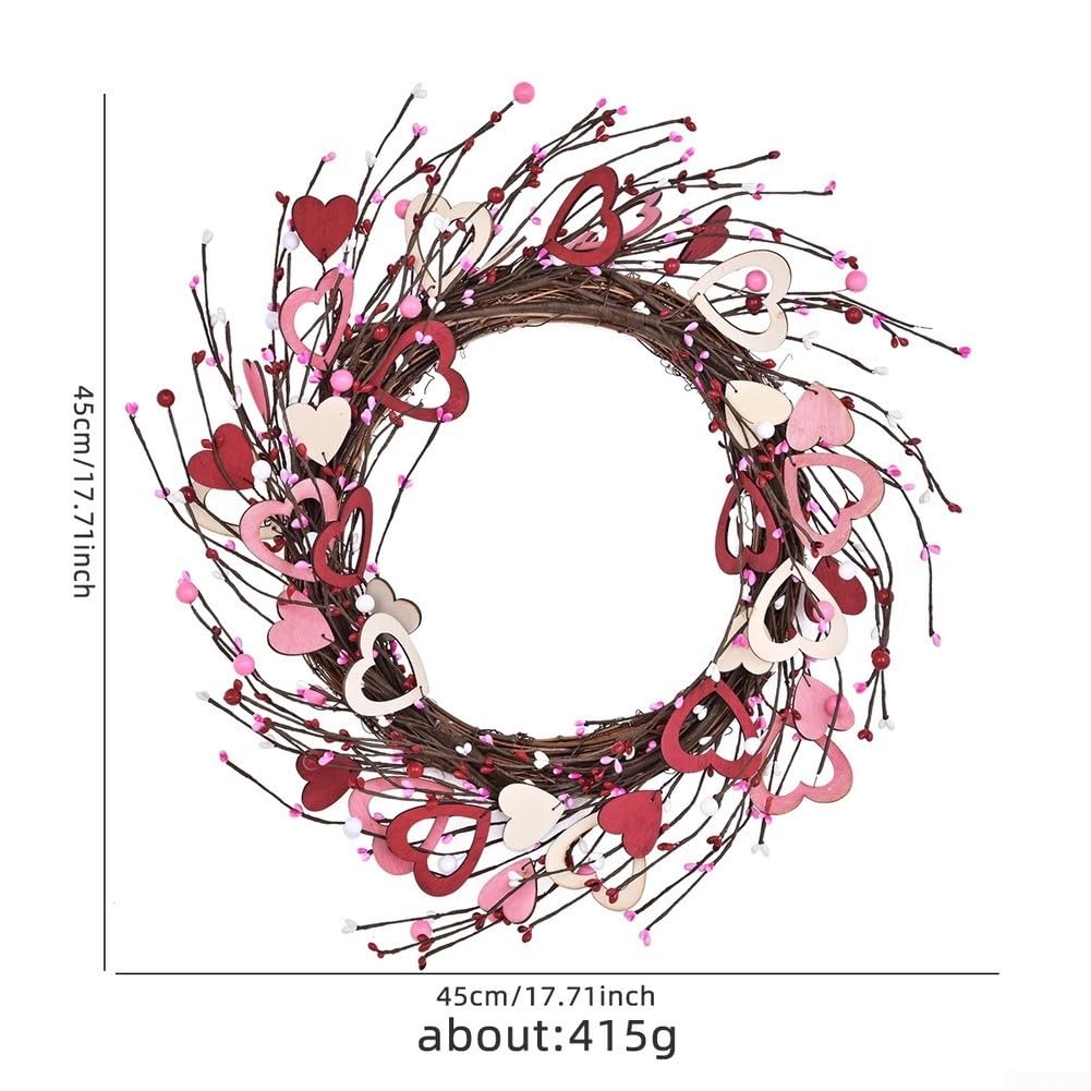 Couronne de cœur en bois rose à suspendre pour porte d'entrée, demande en mariage, fête, 45 cm