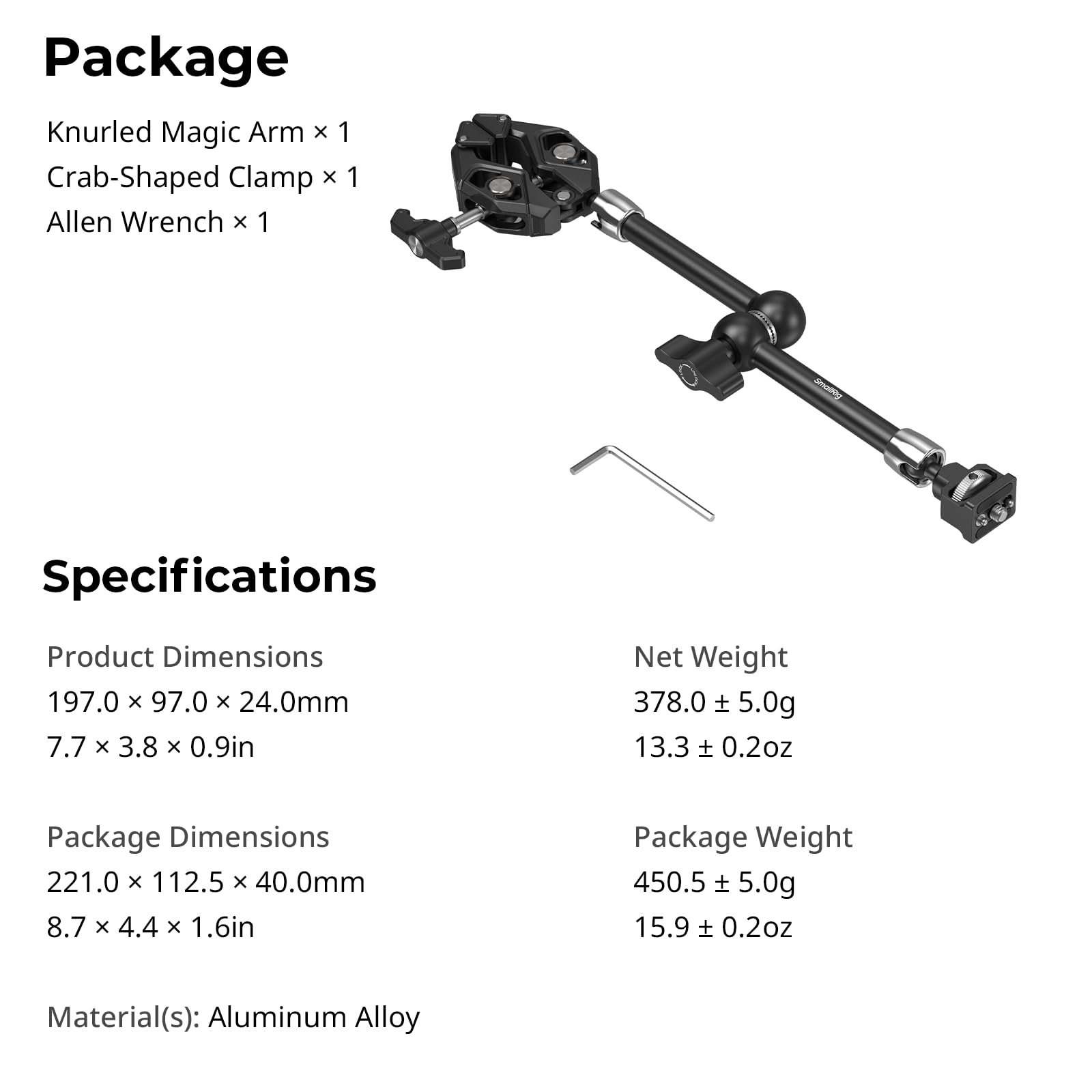 SMALLRIG Magic Arm 5312 - Pinza de cangrejo con pasador retráctil antidesviación, capacidad de carga de 1,5 kg para GoPro/Insta360/DJI Action/DSLR/para luz/monitor / teléfono