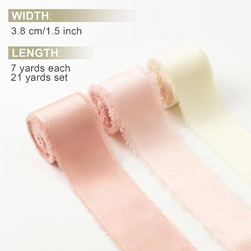 Vista 56 de Burgundy Dark Red Silk Ribbon 1-1/2 Inch x 21Yds Handmade Fringe Silky Chiffon Frayed Fabric Ribbon for Gift Wrapping, Flower Bouquet, Wedding