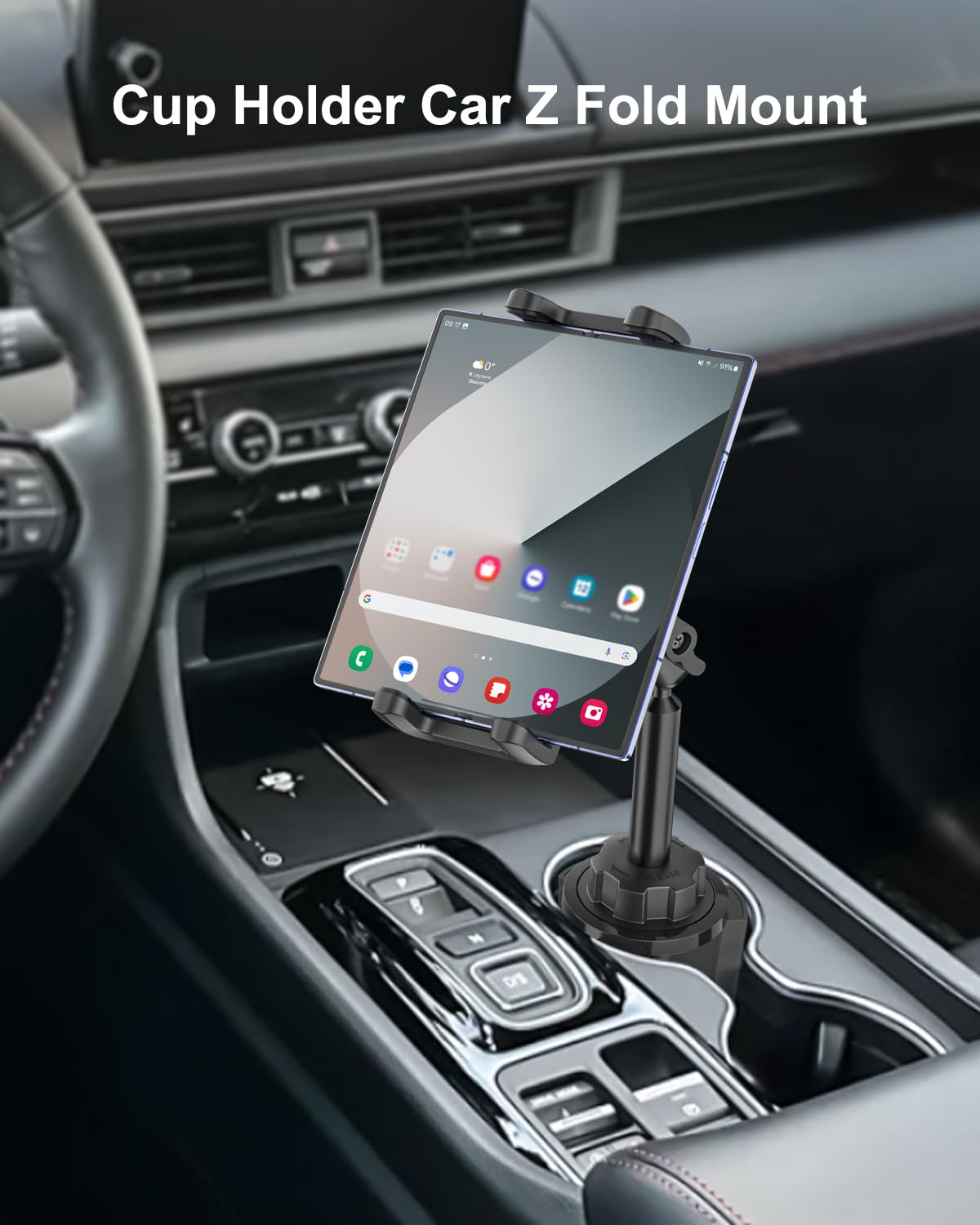 Z Fold Car Mount, [Sturdy Metal Arm] Cup Holder Folding Phone Mount, 360° Adjustable Tablet Phone Stand Truck CupHolder for Galaxy Z Fold 7 6 5 4 3 2, Pixel Fold, Galaxy Tab, 4-13" Device
