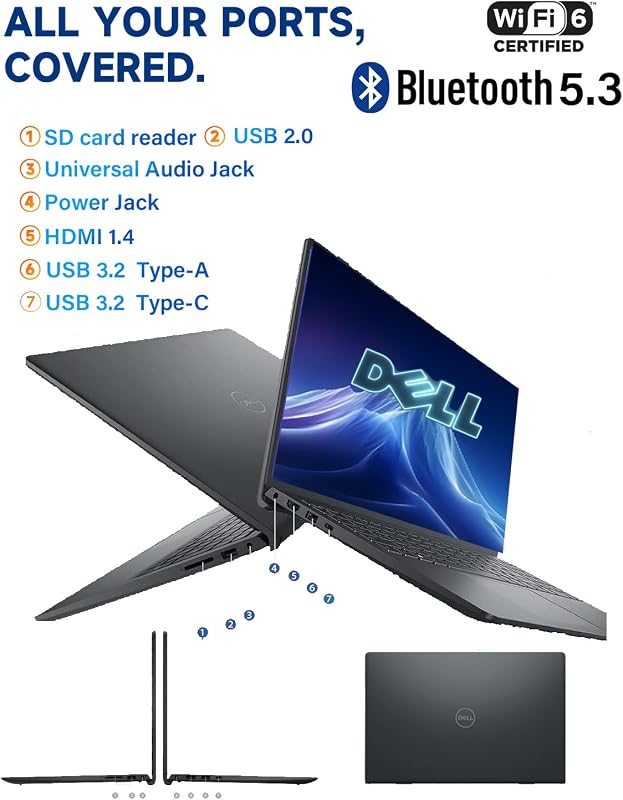 Dell Inspiron 15 3535 Touchscreen Laptop - 20GB DDR4 RAM, 1TB SSD, 15.6" FHD WVA Display, AMD Ryzen 7 7730U,Windows 11 Pro, Copilot, Wi-Fi, Numeric Keypad, Webcam, for Business & Students image 5