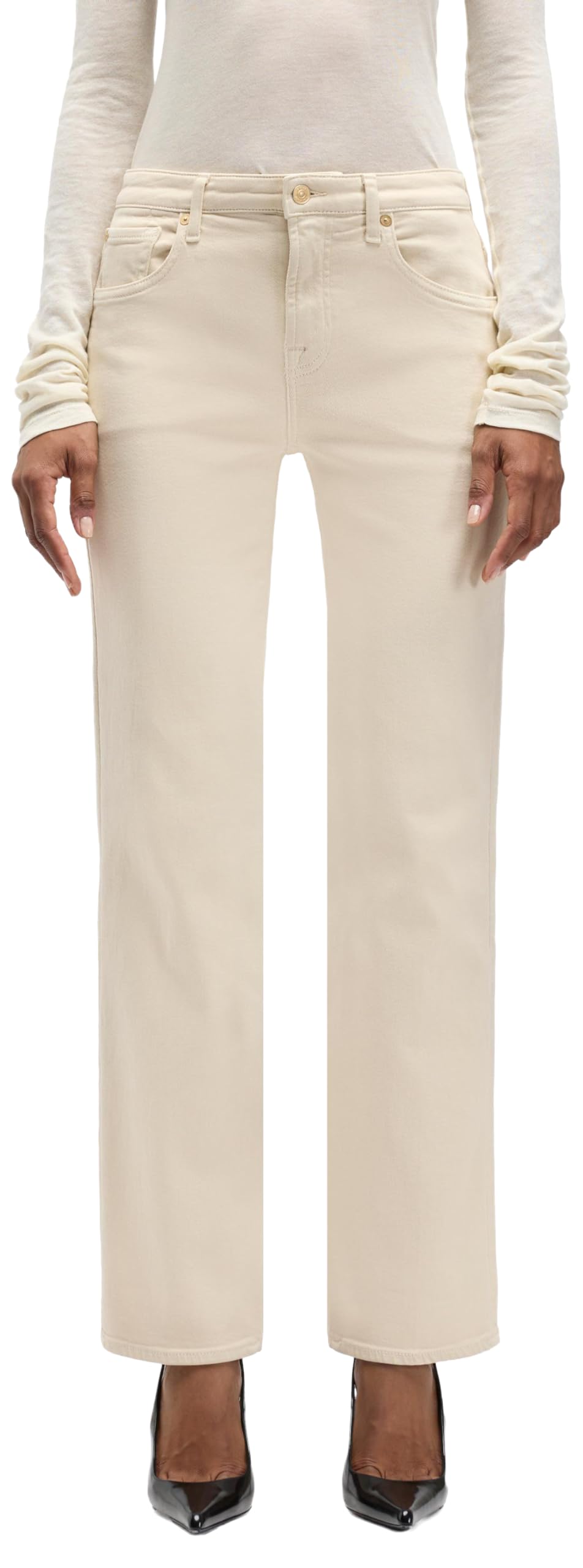7 For All Mankind Women's Calie Straight Colored Luxe Vintage Oatmeal Pants, Beige, 23W