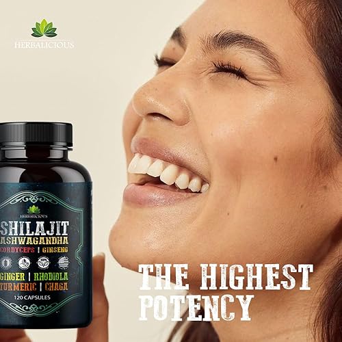 Miniatura 7 de Shilajit para hombres  Suplemento adaptogénico 8 en 1 con Ashwagandha, Cordyceps, Ginseng, Rhodiola, cúrcuma, Chaga y jengibre  Energía natural,