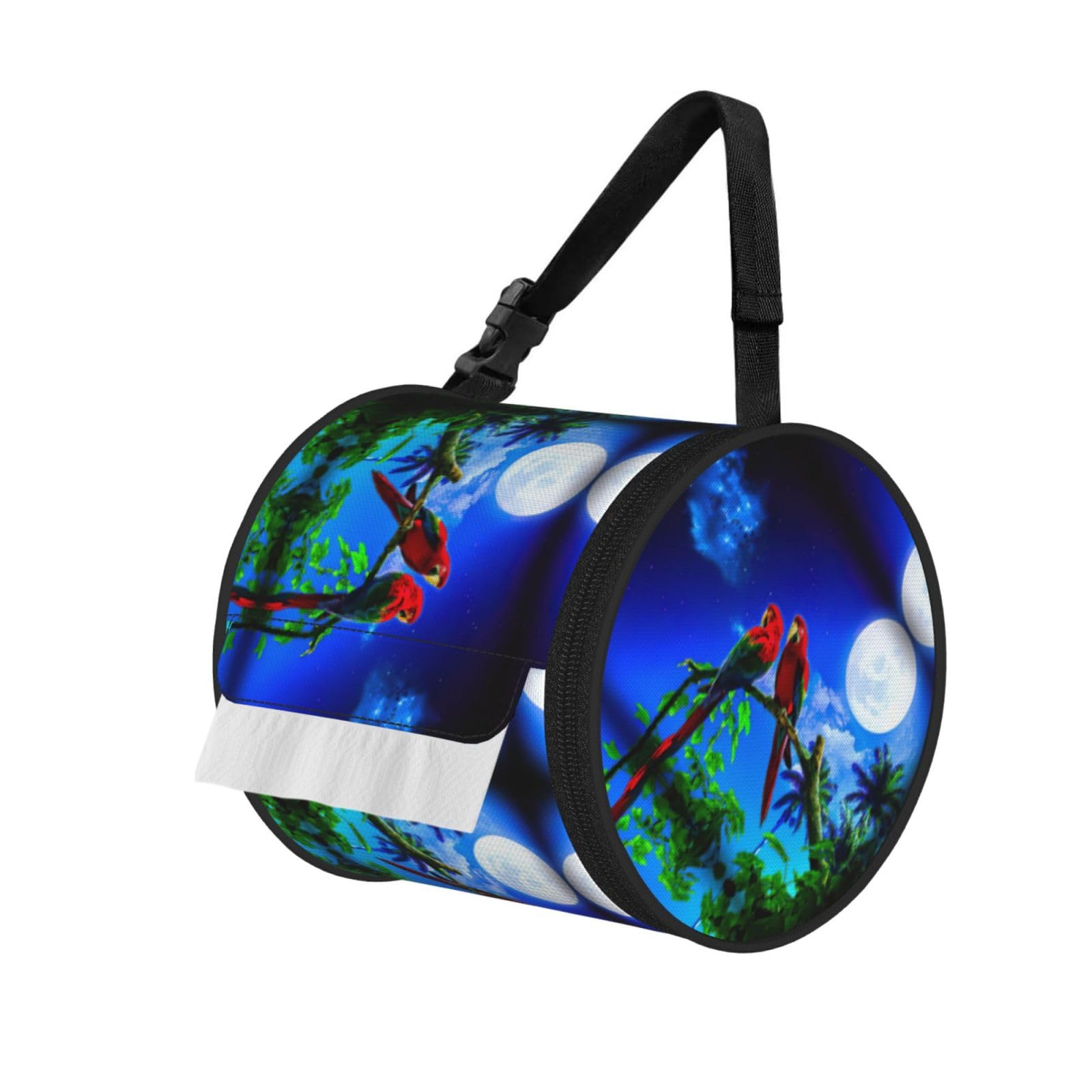 Parrot Printed Hanging Tissue Organizer, Smooth Zipper Oxford Cloth Roll Holder for RV Bathroom Desk