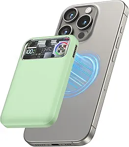 Magnetic Power Bank,11000mAh Battery Pack with Active Cooling for MagSafe,Transparent Portable Charger with 20W USB-C Input/Output for iPhone14/13/12 Pro/Pro Max/Mini