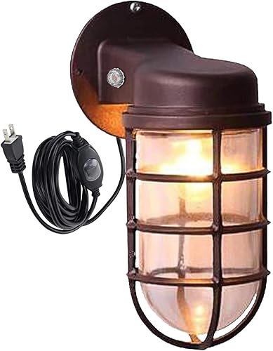 Miniatura 11 de Kiven Luz de jaula impermeable para exteriores e interiores, luz de linterna de montaje en pared, luz de porche industrial con cable de enchufe