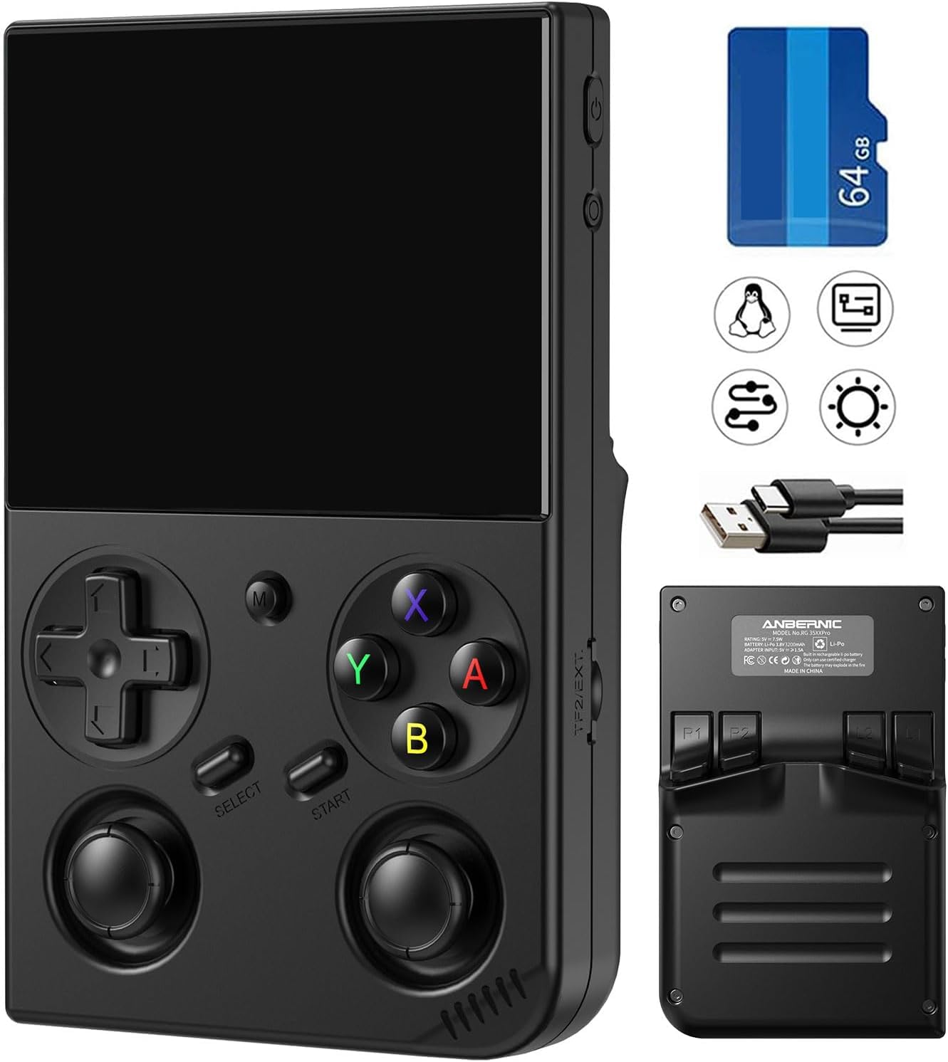 AivuidbsRG35XX Plus Linux Handheld Game Console, 3.5'' IPS Screen, 64G Card Pre-Loaded 6900 Games, Supports 5G WiFi Bluetooth HDMI and TV Output, 3300mAh Battery