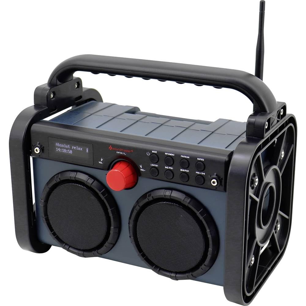 Soundmaster DAB85BL Stereo Baustellenradio Gartenradio Outdoorradio Digitalradio DAB+ UKW-RDS Bluetooth Li-Ion Akku IP44 Staub- und spritzwassergeschützt