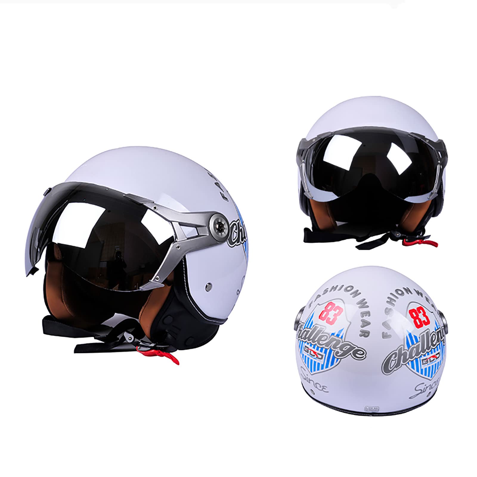 JATIBOSH Medio Casco Retro Tratamiento De Fortalecimiento, Antiarañazos Motocicleta Casco, Lentes Chapadas En Plata Clara De Primera Calidad Jet Ciclomotor Abierto Cascos, Certificación ECE
