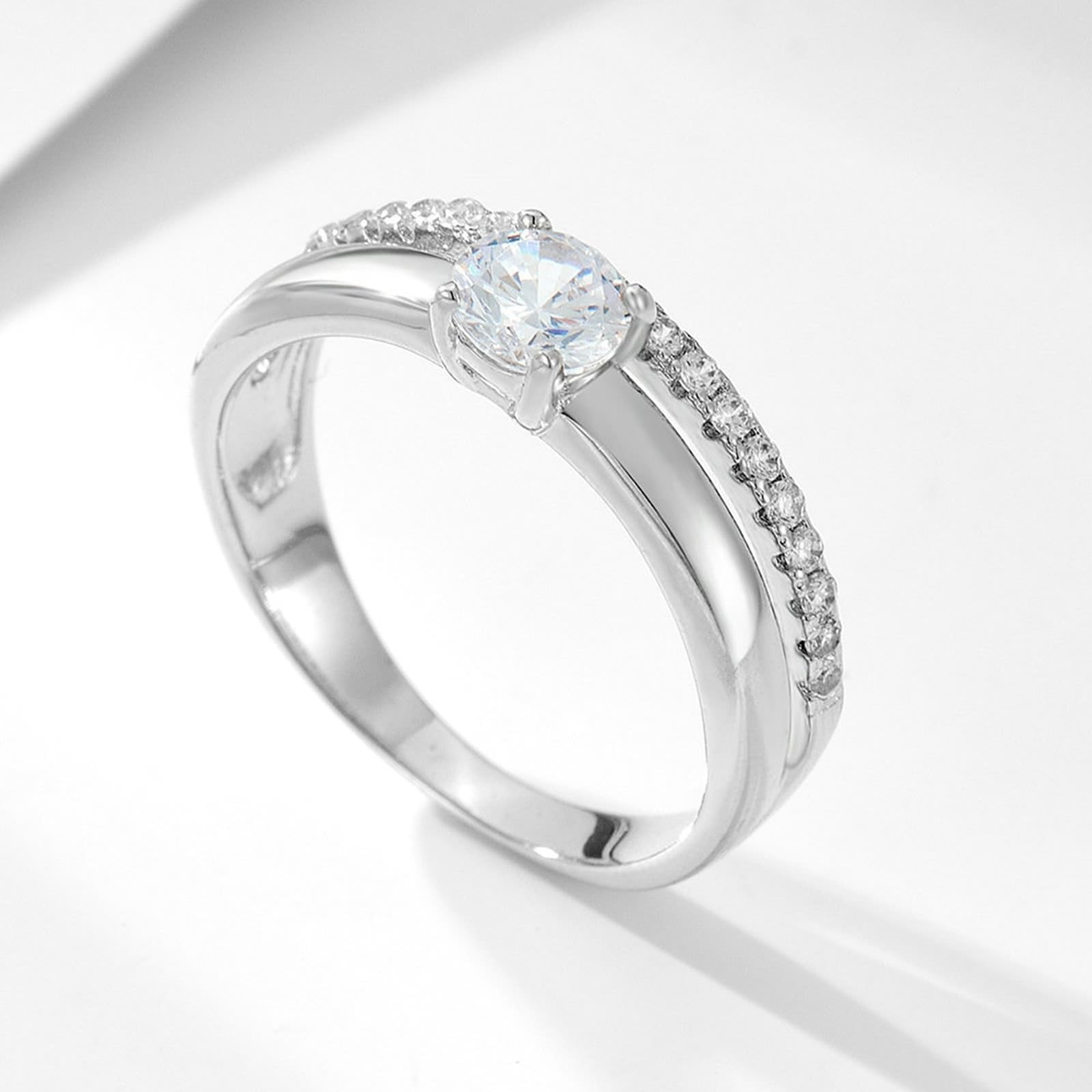 KnSam Anillo de boda de oro real de 9 K/14 K/18 K, oro blanco, anillo apilable de la amistad con diamante creado en laboratorio, oro blanco Au 375/585/750, talla 47-65