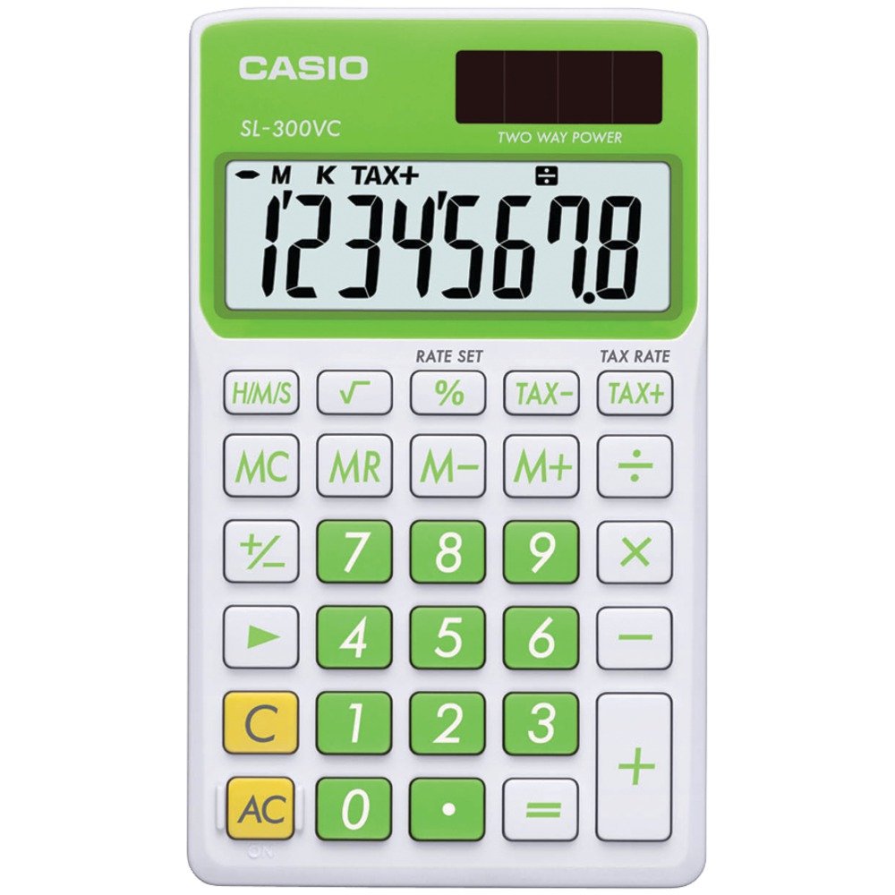 CIOSLVCGNSIH CASIO SL300VCGNSIH - Calculadora solar tipo cartera con pantalla de 8 dígitos (verde)