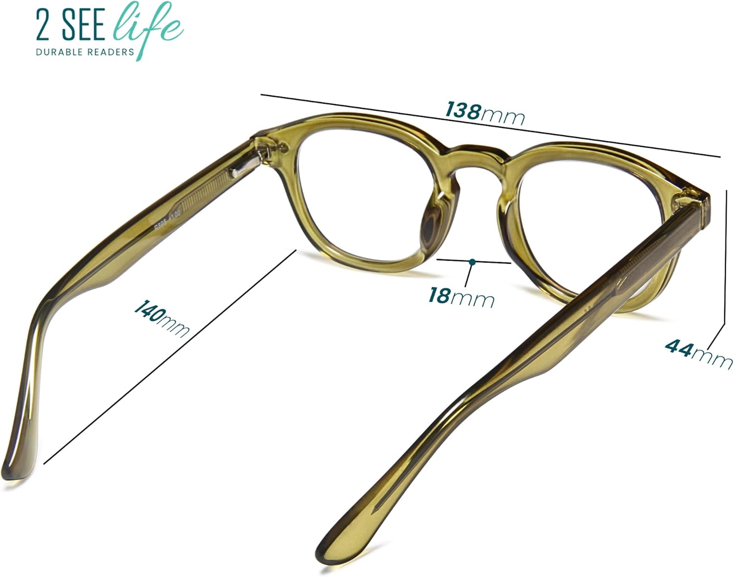 2SeeLife Retro Round Reading Glasses for Men and Women – Narrow-Medium Fit, Premium Readers Spring Hinges, Solid & Sturdy, Olive Green, +2.50