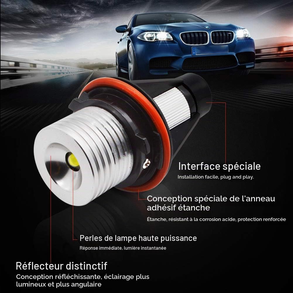 10W LED Ange Eyes Aucune erreur Phare CanBus Phare Anneau Anneau Ampoules de Marqueur 420LM 6000K Blanc Pour E39 E87 E60 E61 E63 E64 E65 E66 E83 1/3/6/7 Série X3 X5, 2 Pièces