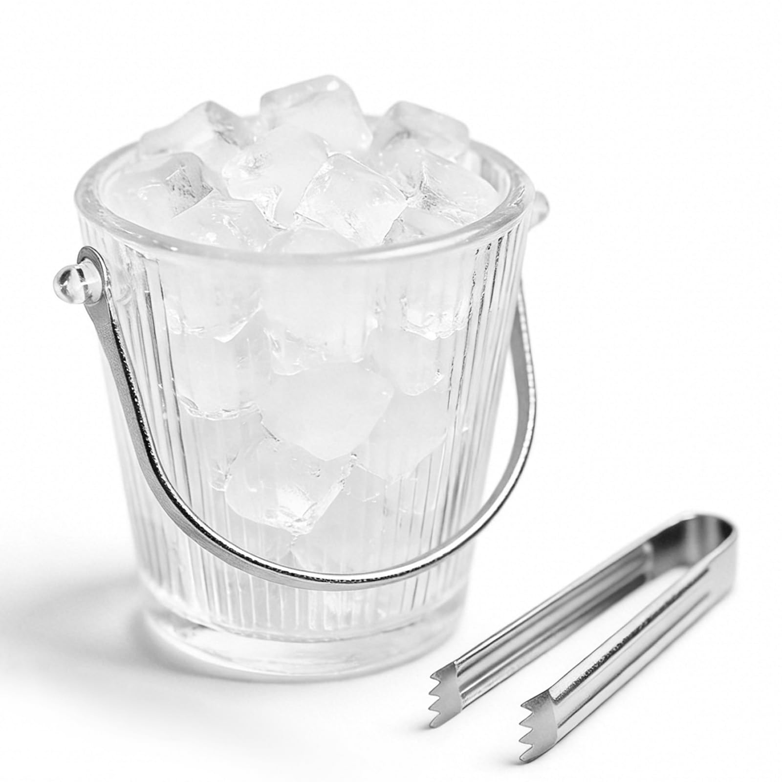 Glass Ice Bucket with Handle and Stainless Steel Tongs, Party Ice Bucket, Sparkling Ice Buckets, Wine, Beer, Champagne, Cocktail Bar, Mini & Portable, 930ml