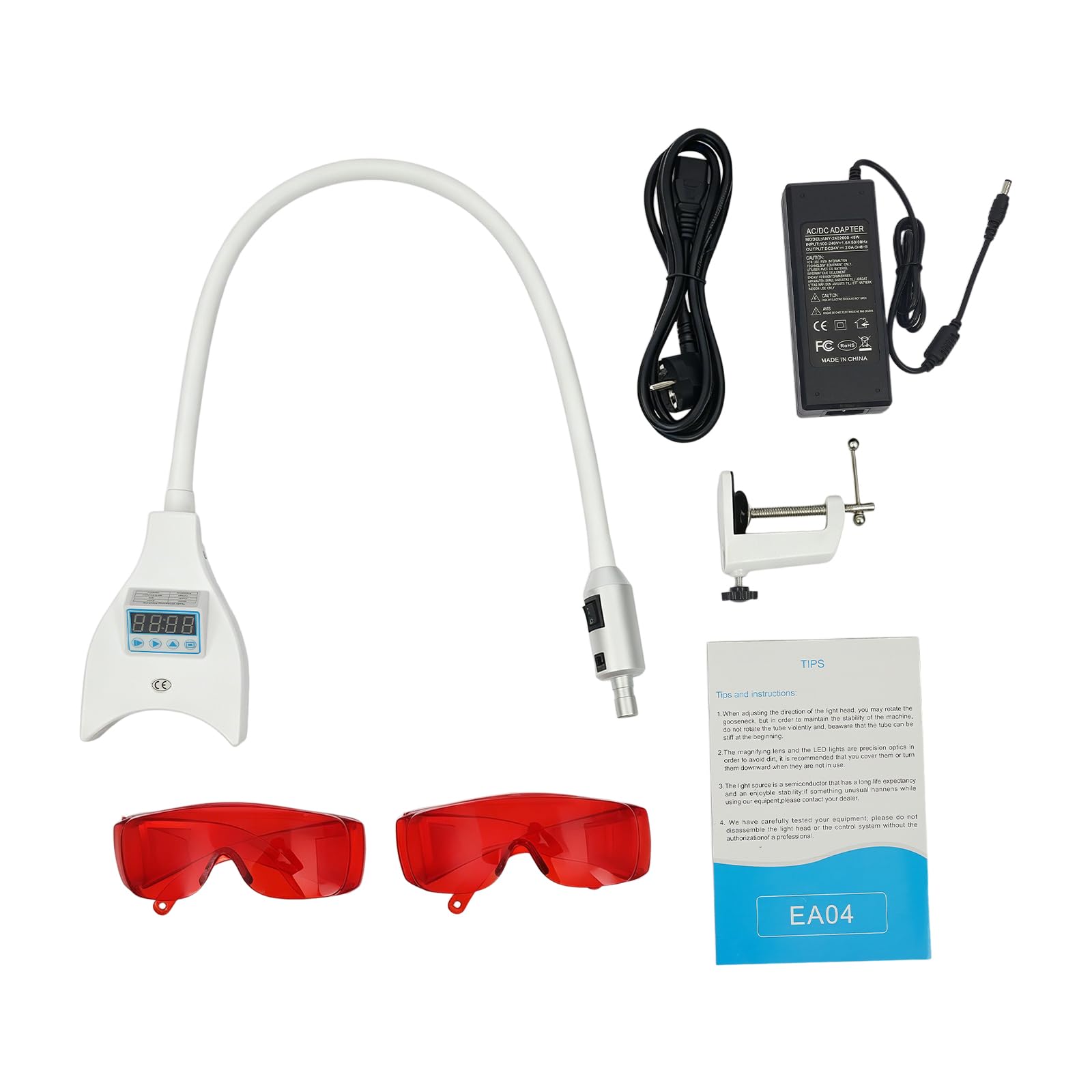 Dispositivo de blanqueamiento dental blanco, lámpara LED de luz fría, 100-240 V, adaptador UE