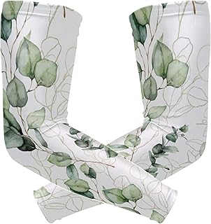 Eucalyptus Branches, Green Eucalyptus Leaves Golden Linear Leaves 1 Pair Cooling Sports Arm Sleeves, Cover Uv Sun Protection Warmer for Sports Men Women Running Golf Cycling Riding Jogging