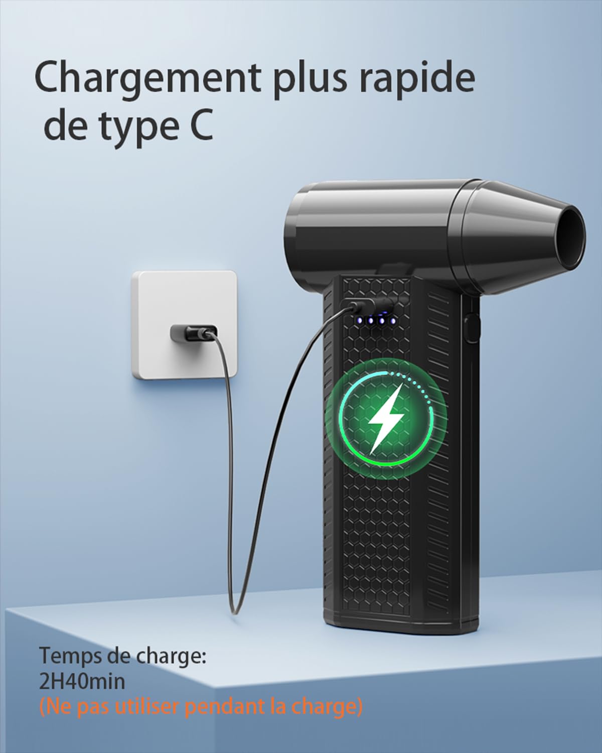 FOURQ Souffleur Air Comprimé avec,130000 TR/Min Souffleur avec Batterie 4000mAh,4 Vitesses Mini Souffleur Sans fil Puissant avec Brosses de Nettoyage PC pour Voiture, Maison, Clavier (noir)