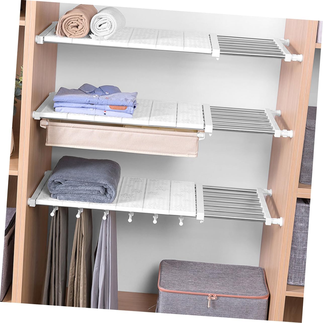White Shelf Organizer Space Saving Container for Shoes and Accessories Bedroom Closet Extends Wide for Spaces