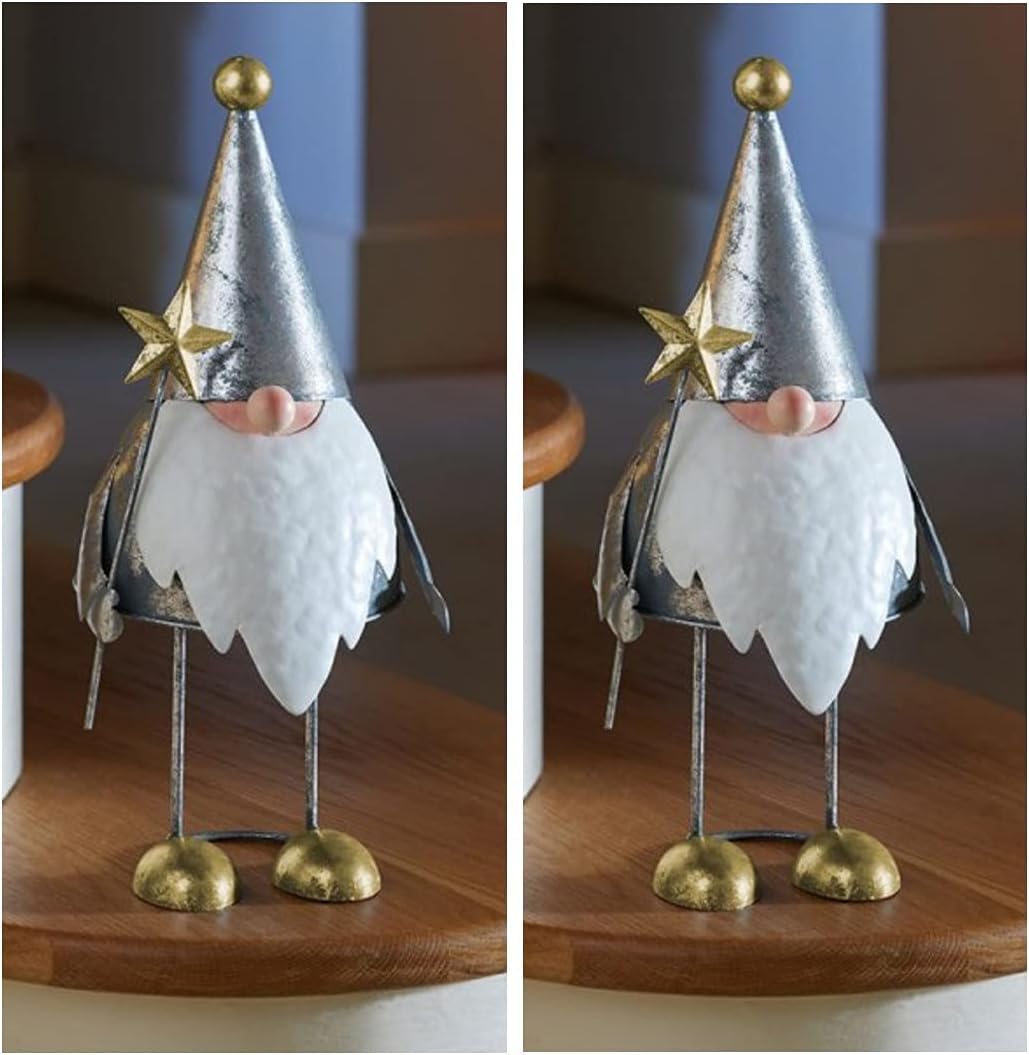 Marco Paul Christmas Gonk Ornament Set - Festive Table Decoration - Set of 2 Metal Xmas Gnomes - Novelty Figurine Statues - Home Decortive Christmas Decor 36cm