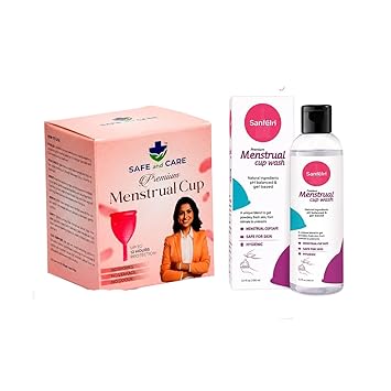 SAFE&CARE Menstrual Cup with Sanigirl Cup Wash 100ml | Reusable Silicone Period Cup & Feminine Hygiene Cleanser Combo
