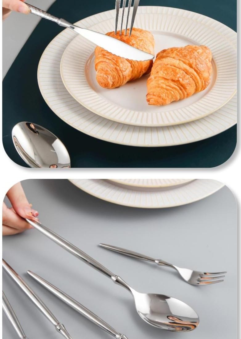 Silverware Flatware Set, 6/24/36/48/60/72 Pieces Glossy Hammered 304 Stainless Steel Cutlery, Household Spoons, Stirring Coffee Spoon Set(Size:24 Pieces for 4)