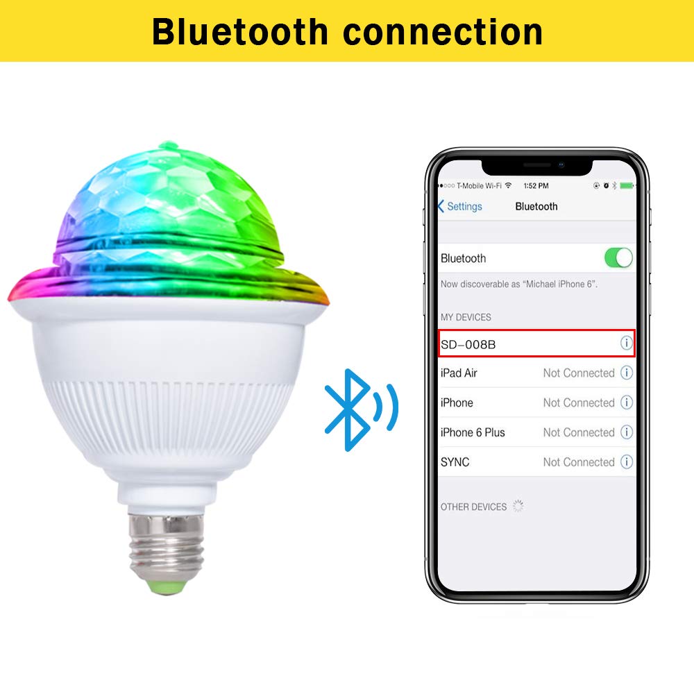 LETOUR Sfera da discoteca Bluetooth a sfera sfaccettata con telecomando, LED controllato da musica, luce per feste di Halloween, Natale, feste, bambini, compleanno, DJ discoteca, bar, club, karaoke,