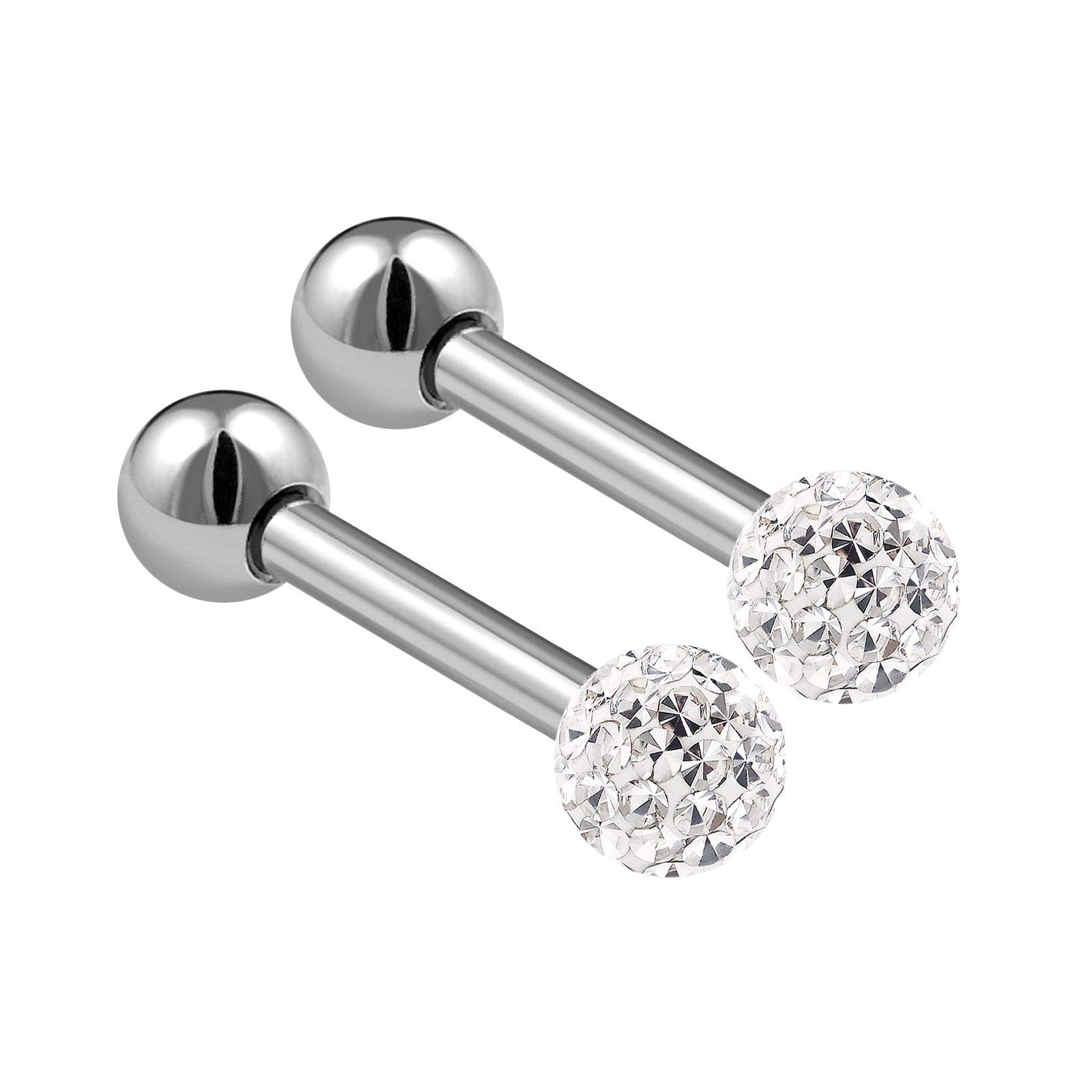 KJM FASHION2PCS Stainless Steel Tragus Piercing 16 gauge 1/4 6mm 3mm Crystal Ball Lobe Earrings Eyebrow Piercing Jewellery Choose Colors