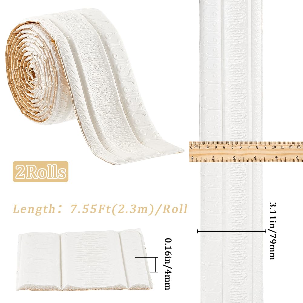 GORGECFAFT 2 Rolls 2.3mx79mm Crown Molding Peel and Stick Floral White 3D Wall Edging Foam Flexible Wallpaper Border Mirror Edging Frame Lines Wall Base Ceiling Baseboard for Home DIY Furniture - Image 2