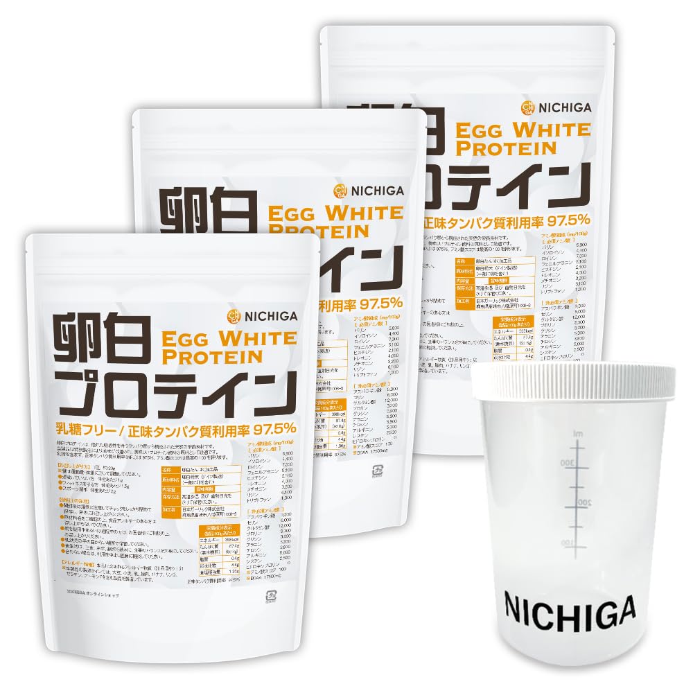 NICHIGA(ニチガ) 〈シェイカー セット〉卵白プロテイン 1kg×3袋 E…