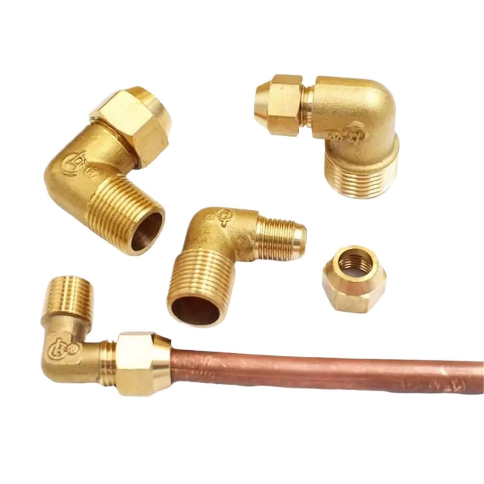 Copper Tube Outer Diameter 6/8/10/12mm x 1/8" 1/4" 3/8" 1/2" BSPP Male Brass Elbow Flare Pipe Fitting Air Condition(1/4,1/4")