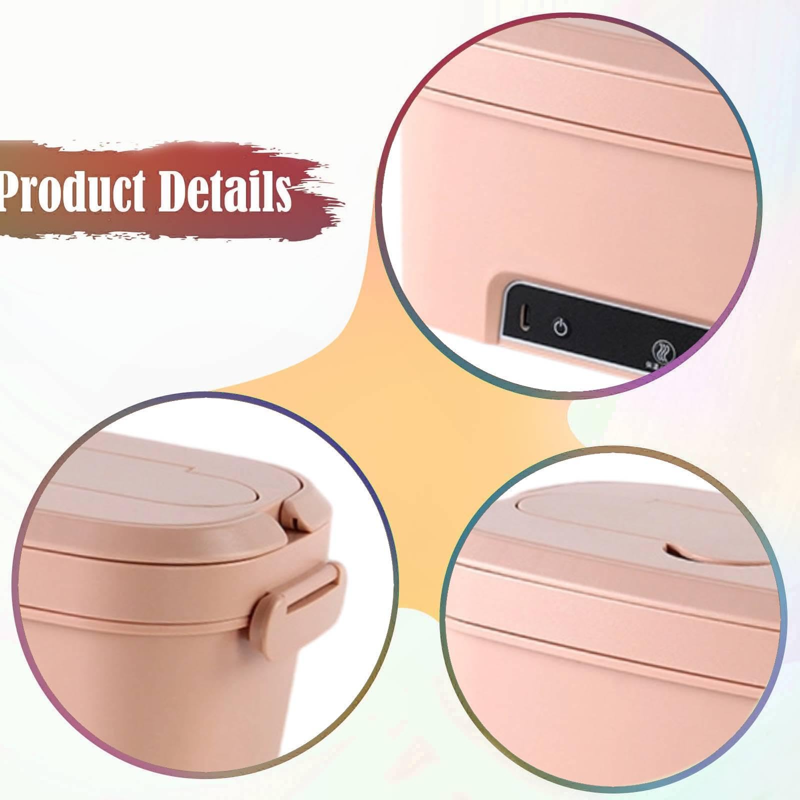 Scaldavivande Elettrico Cordless con Contenitore in Acciaio Inox Lunch Box Ricaricabile Scomparto Posate Antigoccia Riscaldamento Veloce, Rosa
