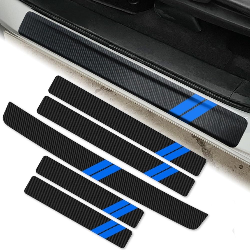 5 Pcs Car Door Sill Protector for Buick Park Avenue 2007-2012, Plates Automobile Threshold Steps Scuff Plate Cover Styling Decoration Accessory,Blue