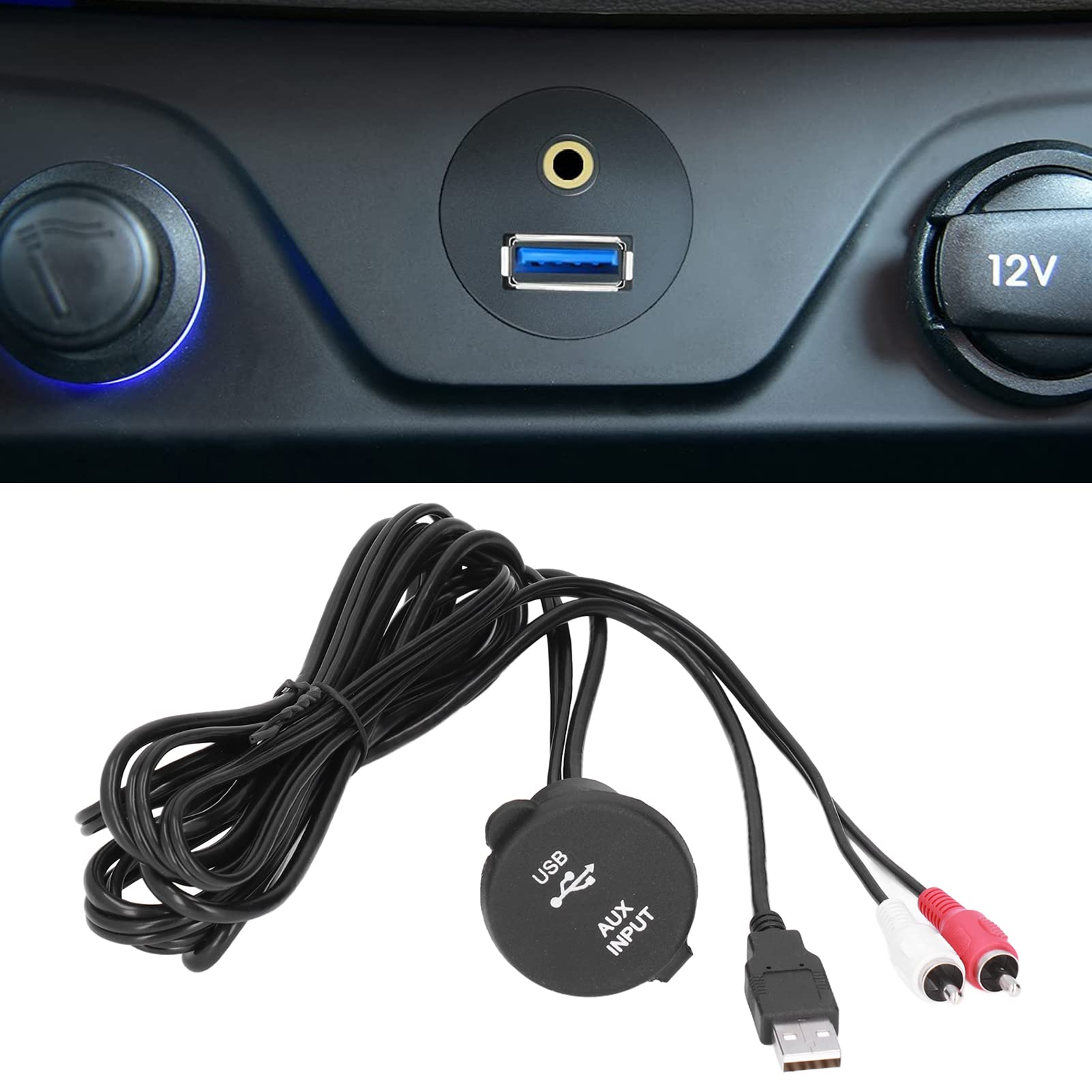 Zestaw przedłużaczy USB 3.0 do montażu podtynkowego, wtyk męski na żeński, 2 wtyki na 3,5 mm żeński, wodoodporny, odporny na promieniowanie UV, do samochodu, motocykla, łodzi,
