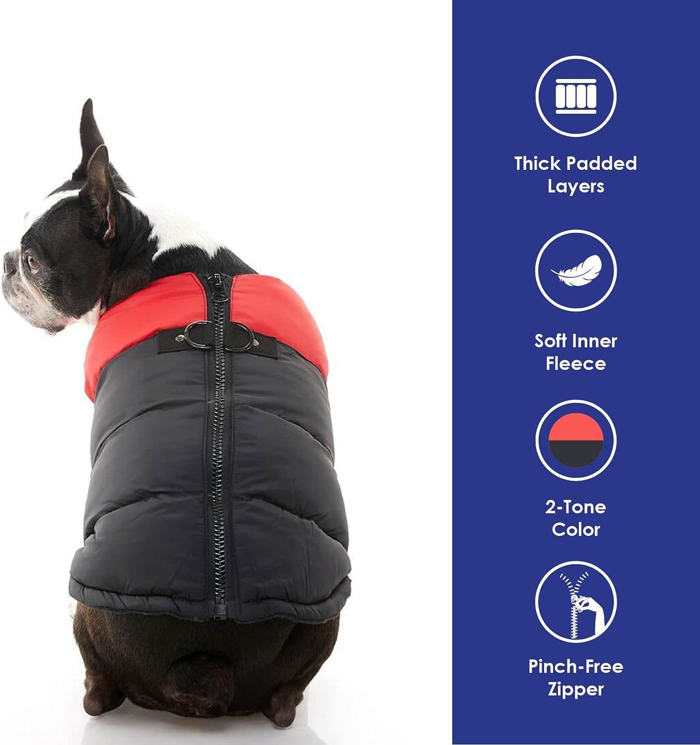 Gooby Padded Cold Weather Vest for Small Dogs with Safe Fur Guard Zipper Closure, Medium, Red - Image 4