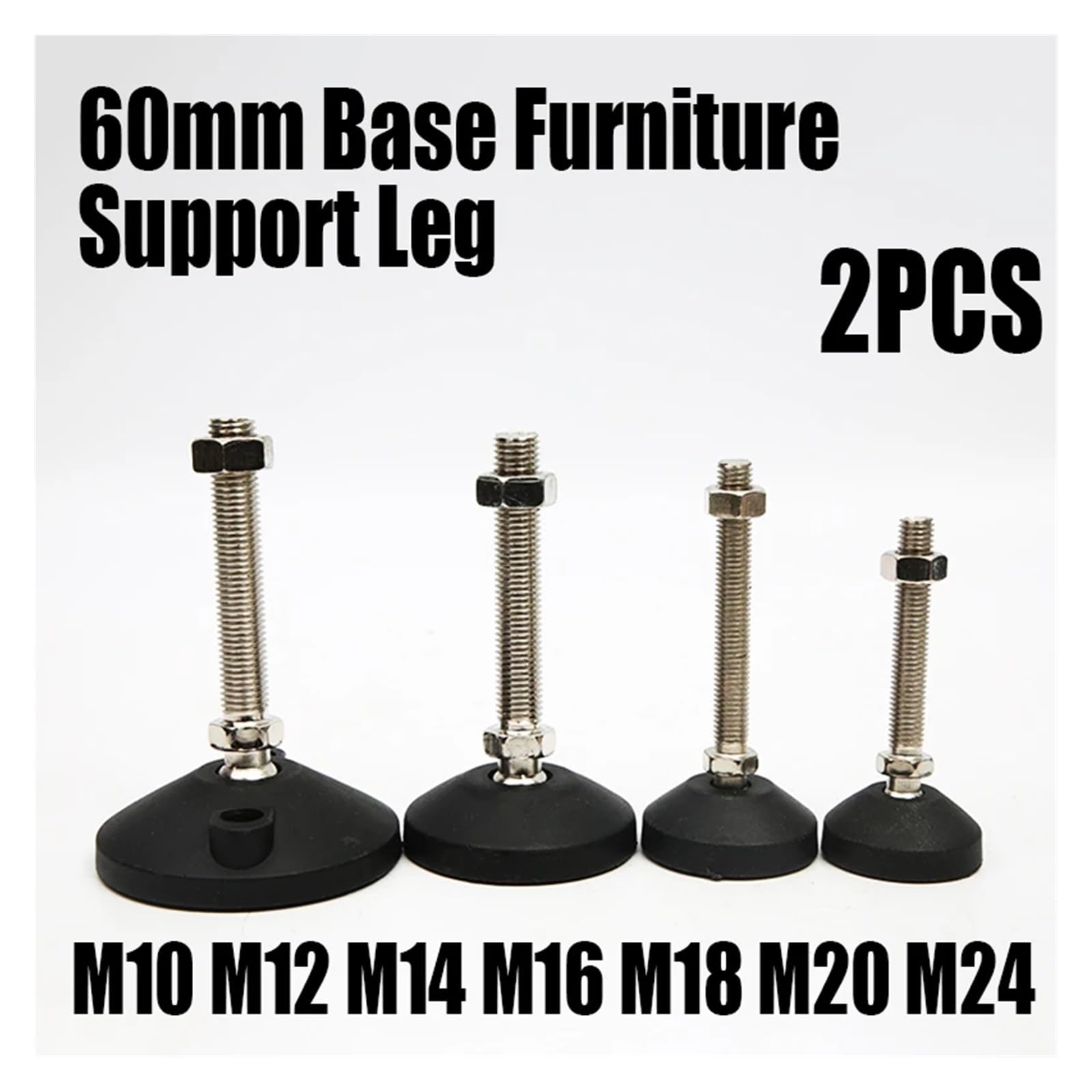 Nogi mebli, regulowane nóżki ze stali nierdzewnej, 2 szt. Noga podporowa podstawy 60 mm M10 M12 M16 M20 M24 Półki(D60xm16x120)