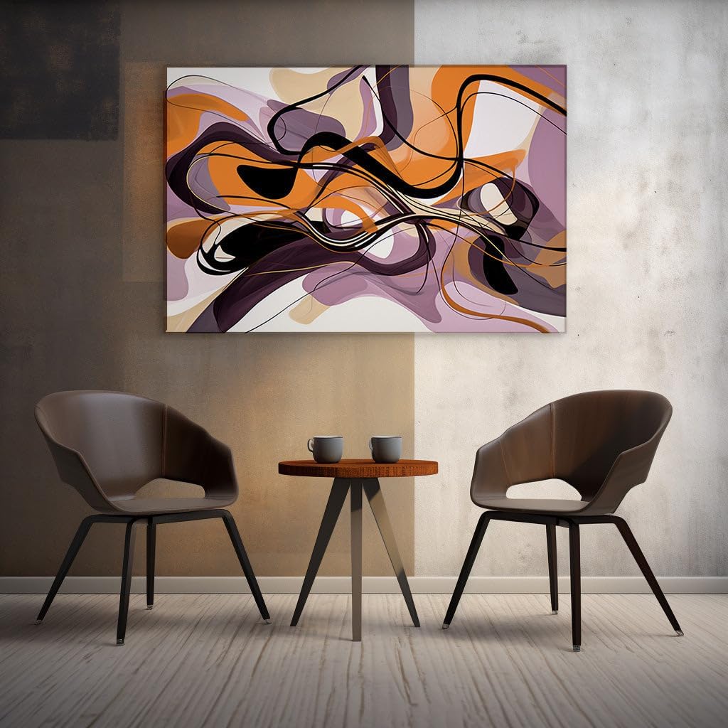 Canvas for Living room. Waves of Vibrance: An Exploration of Orange and Black in Abstract Digital Artistry, 27 x 18 inch Canvas Wall Art - Ready to Hang - 69x46 cm (27x18 inch)