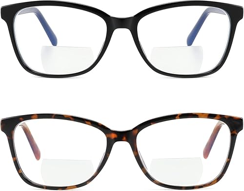 Miniatura 2 de Gafas de lectura bifocales para mujer, luz azul, lectores de computadora, parte superior transparente, marco de ojo de gato, elegante, moda para